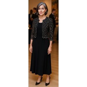 Jessica Howard Jacket  Dress Lace Black  Sz 8 Formal Cocktail Wedding Party Gala